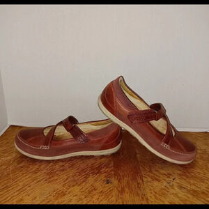 Ecco Brown Leather Comfort Criss Cross Hook And Loop Womens Walking Shoes size39